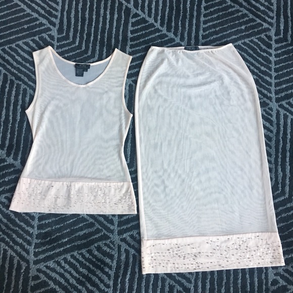 BCBG Sheer Mesh Beaded Skirt & Tank - Picture 2 of 7